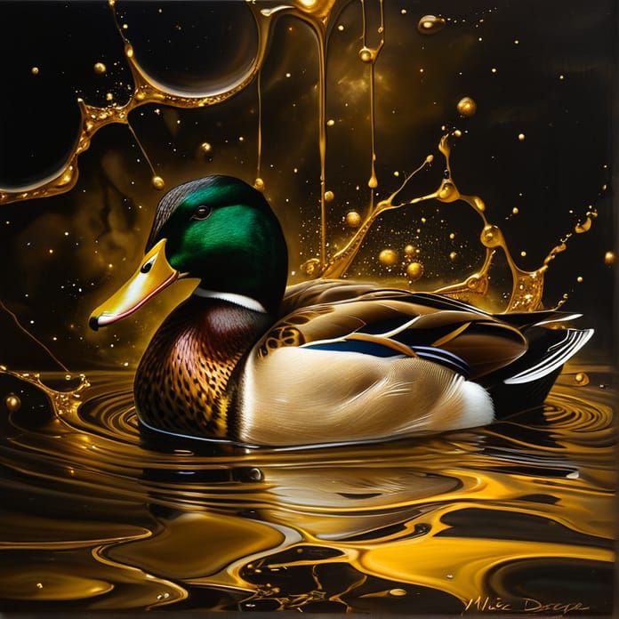 Golden Ink Splash Mallard Duck