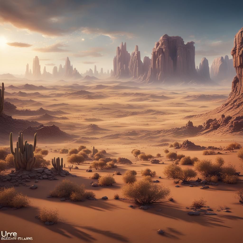 Fantastical Desert Landscape in Vibrant Colors and Intricate...
