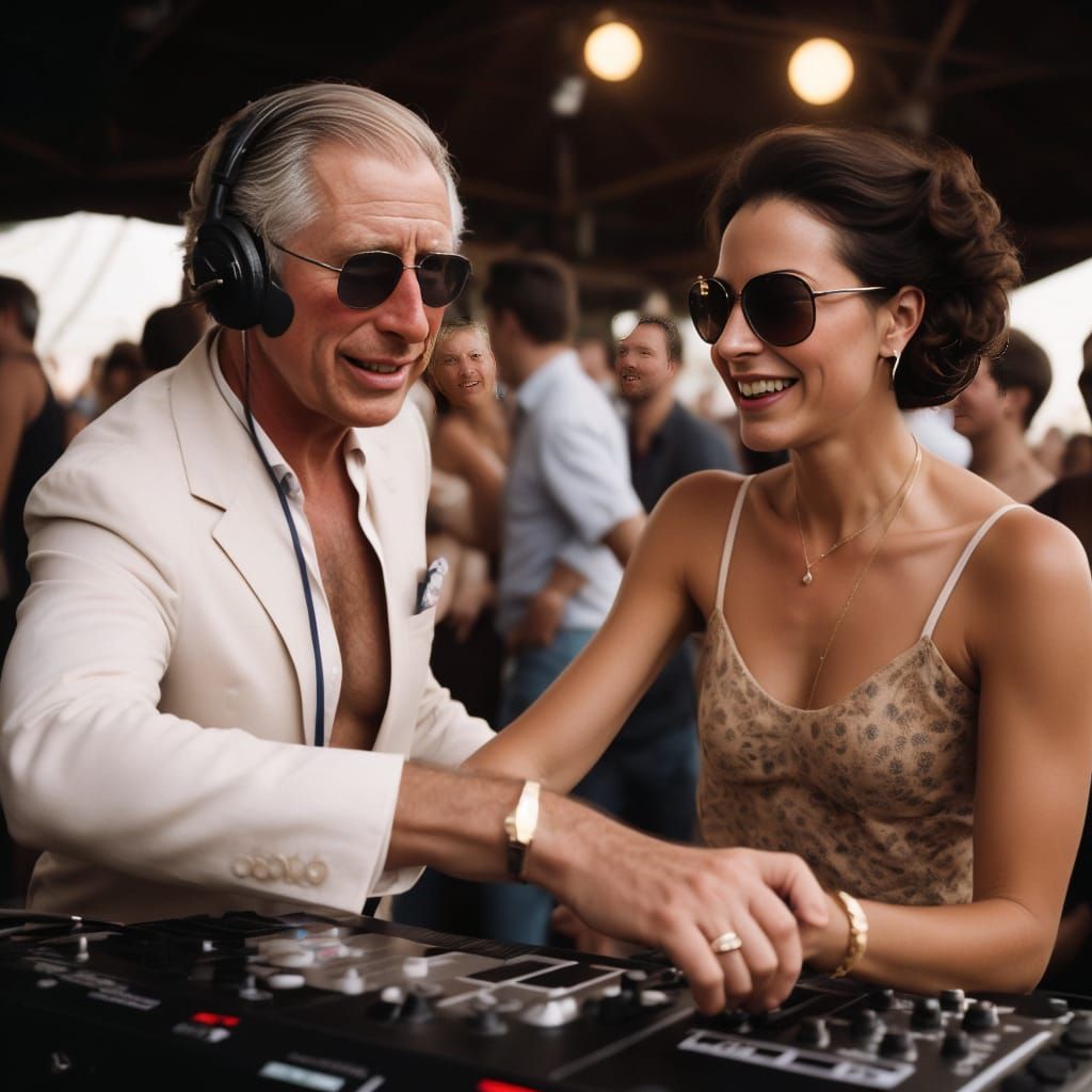 King Charles impressing the chicks as a DJ at Windsor Summer...