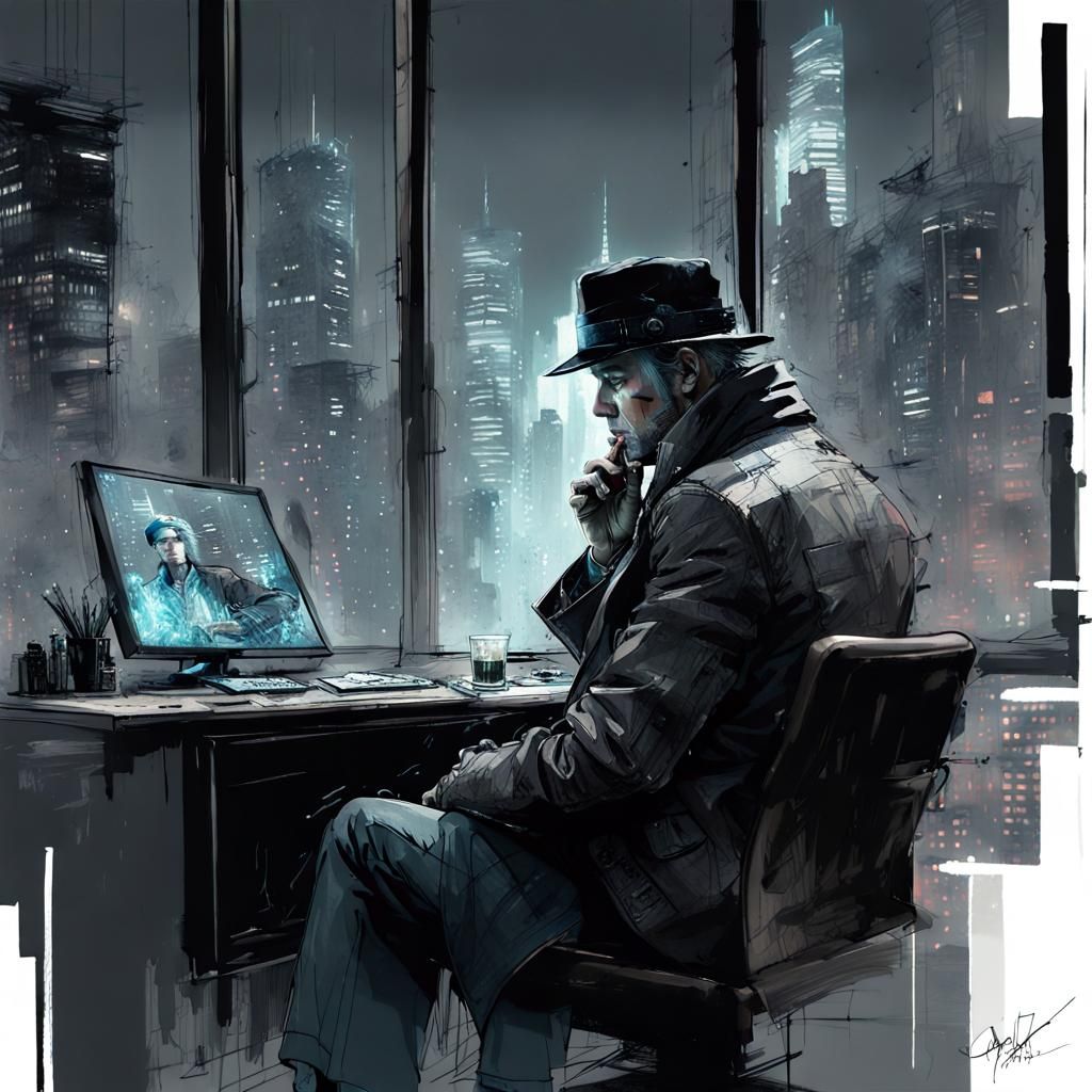 A detective is observing CCTV footage  by @Poptis