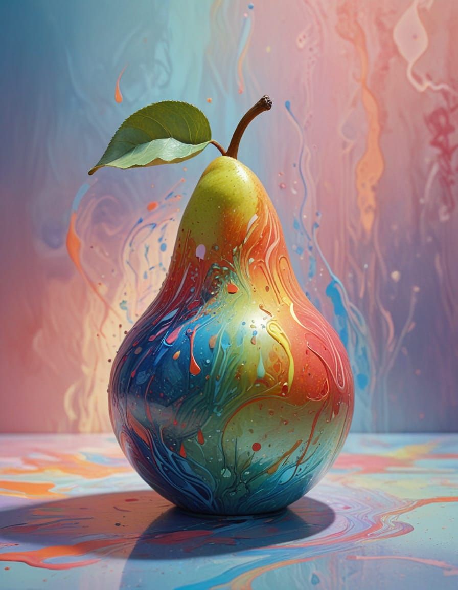 Pear, vivid colors, prismatic, crayon , watercolor  by @Carlotta Cavalli