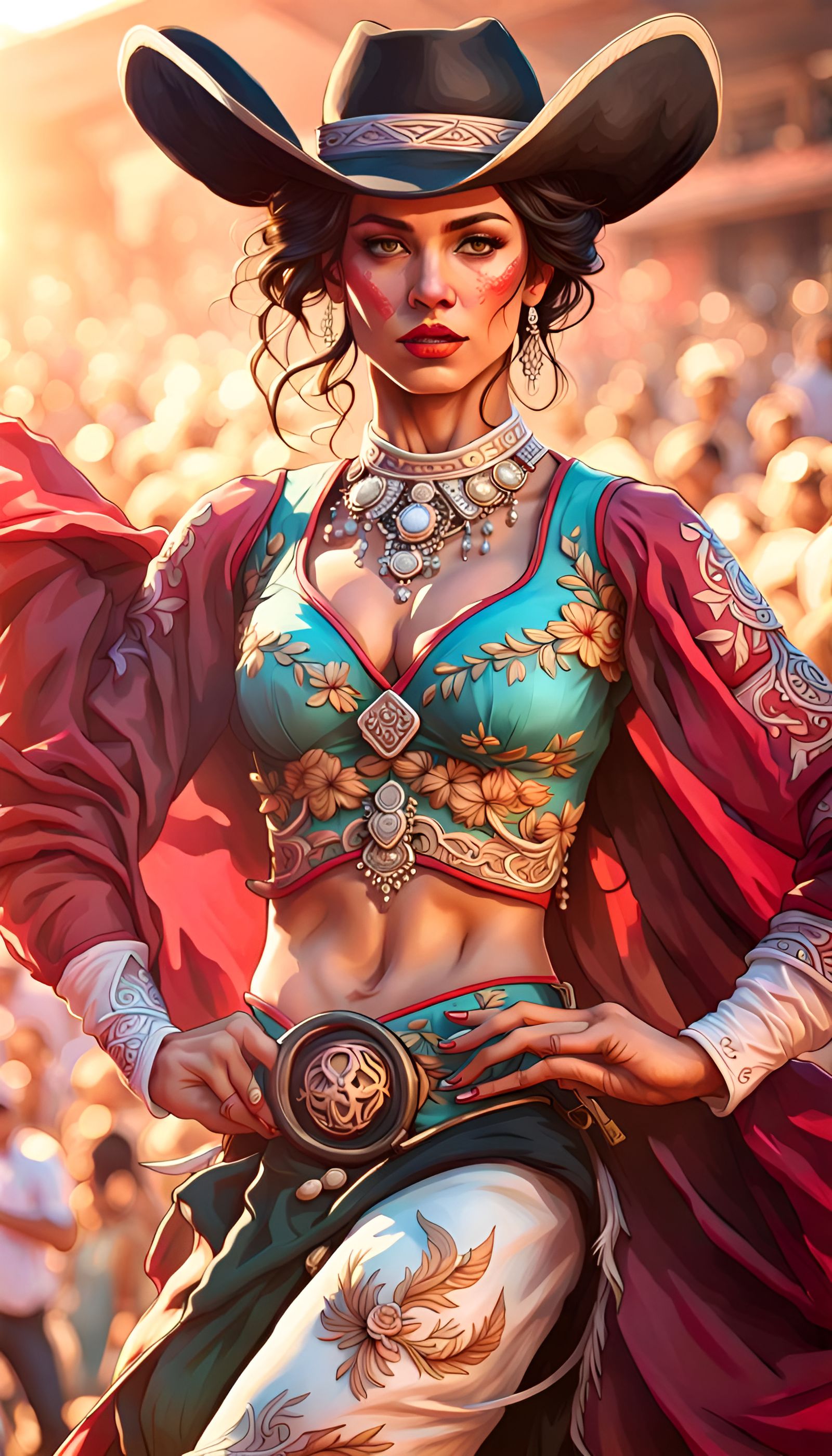 Vibrant Mexican Bullfighter Belly Dancer in Hyperdetailed Po...