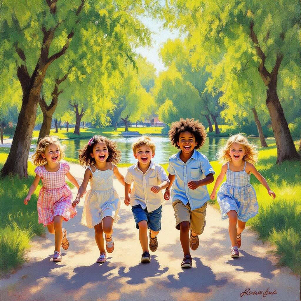 Children Joyfully Playing in a Sunlit Park