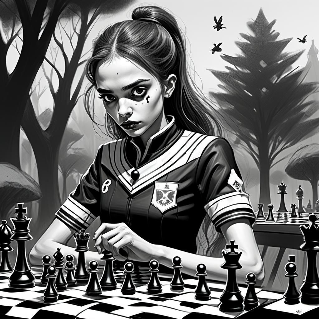 Mystical Brazilian Chess Player in a Tropical Garden