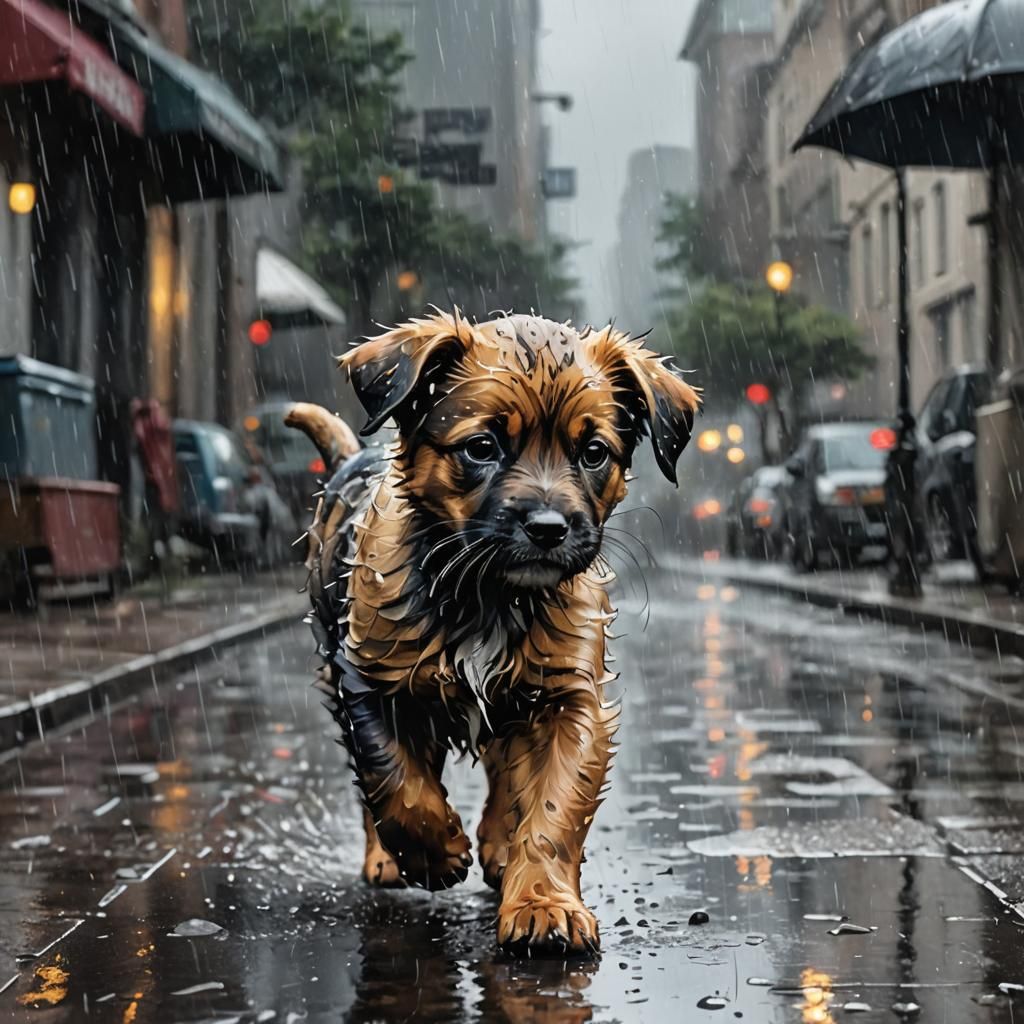 Winner of a Community Rain Challenge - puppy in the rain, in the art style of Albert Koetsier. sinister ...  by @LTSings