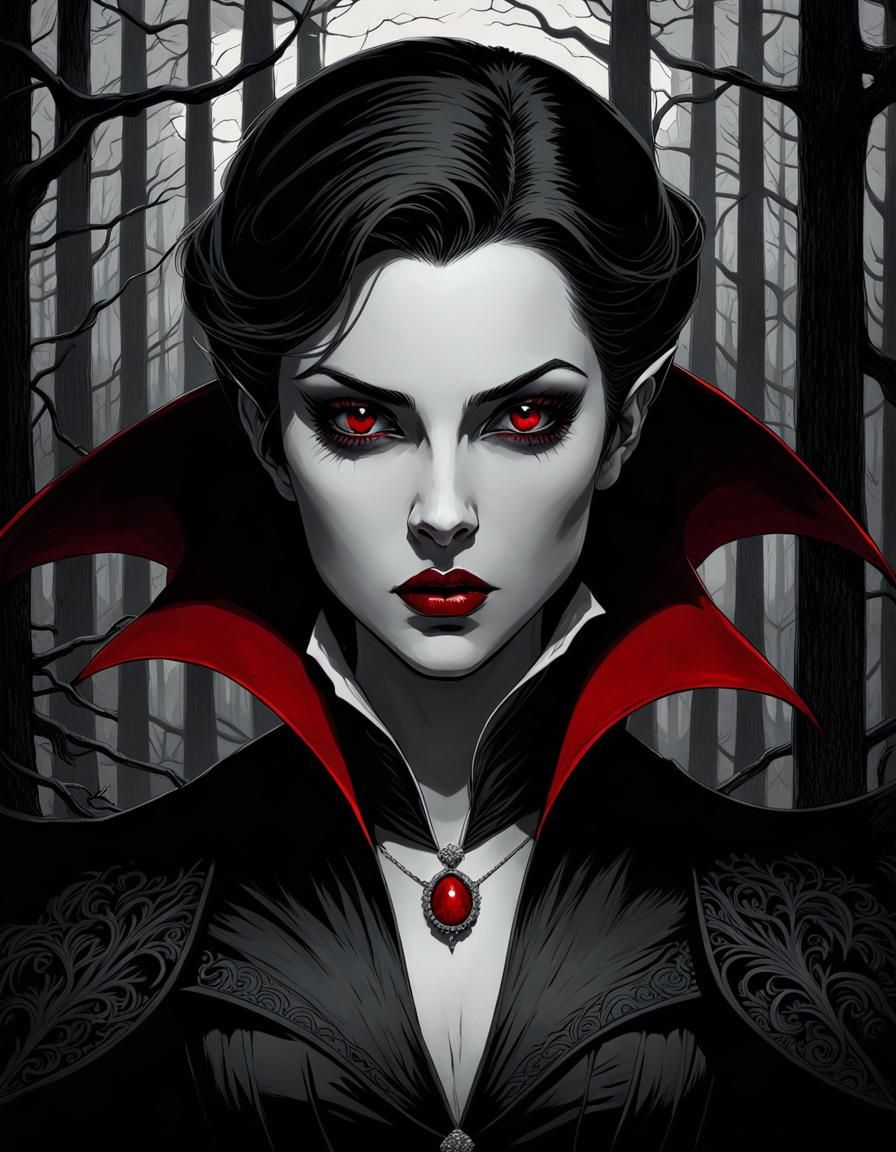 Selective Color Art :: Portrait of a young female vampire - AI ...