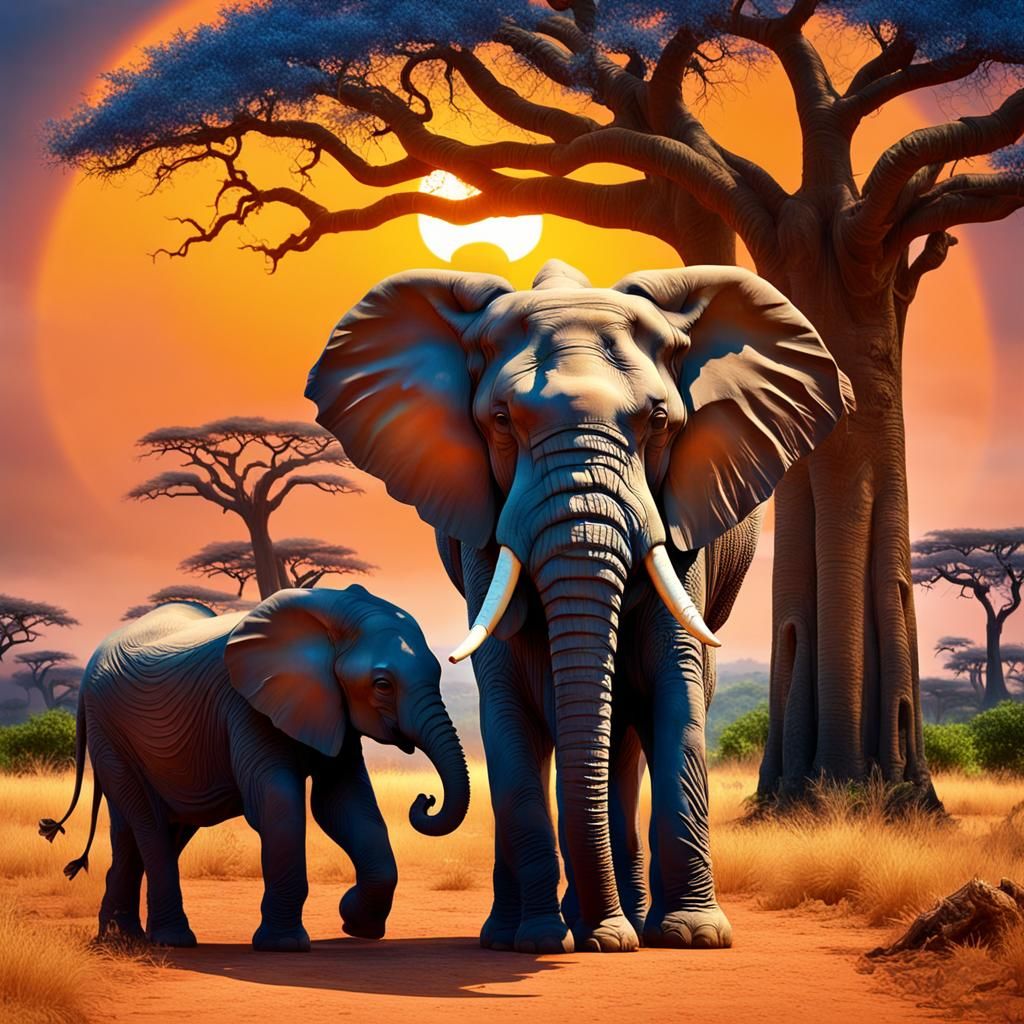 Elephant and Elephantbaby in Africa  by @Hartmut