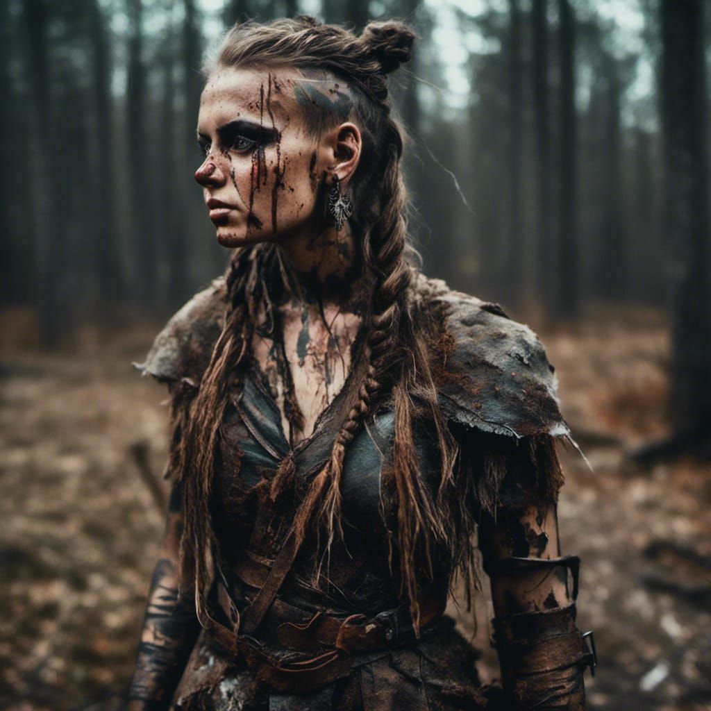 Viking Warrior Maiden in Macabre Fantasy Village