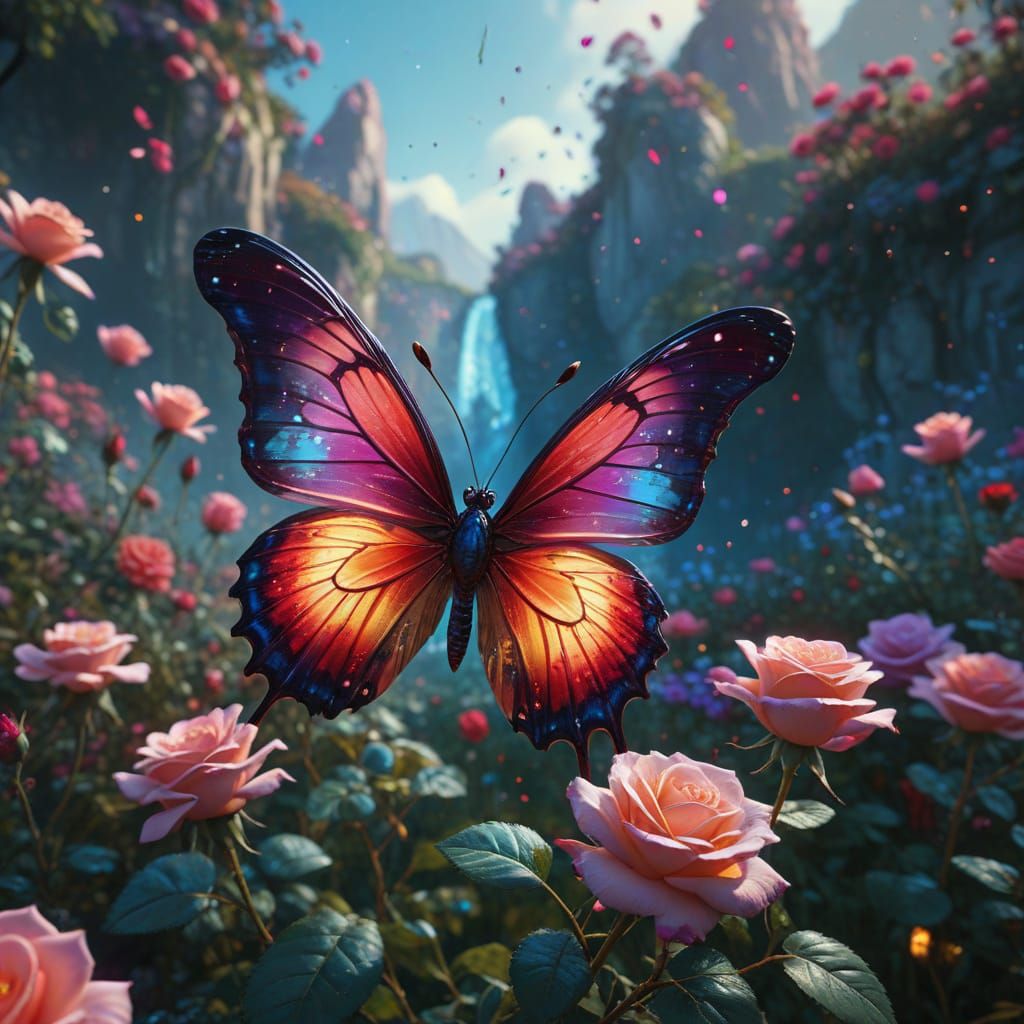 Surreal Butterfly Unveils Enchanted Garden in Vibrant Colors