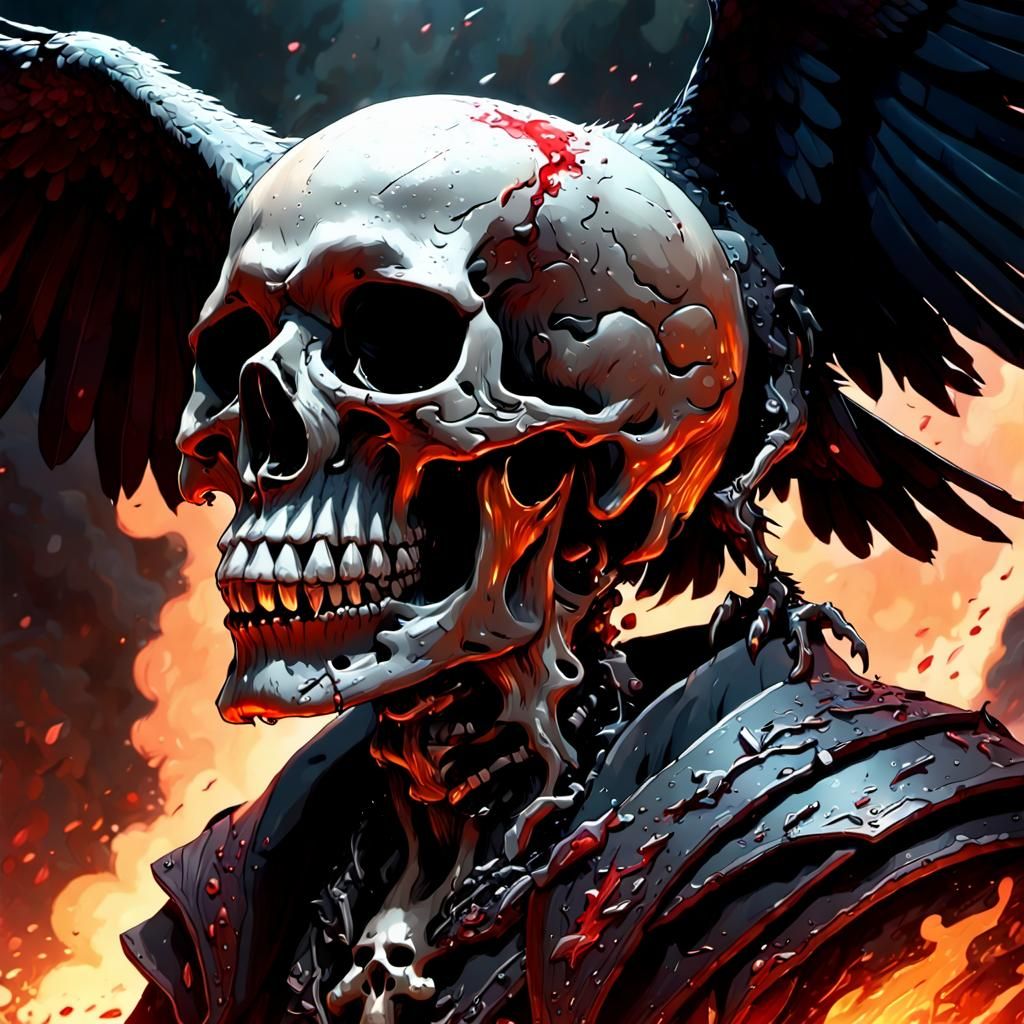 Cyberpunk Skull Portrait in Hellish Landscape