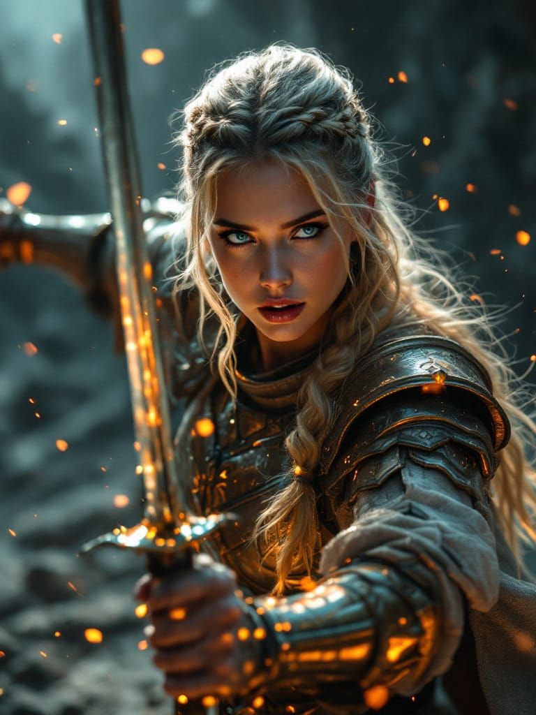 Determined Warrior Fights Undead on War-Torn Battlefield