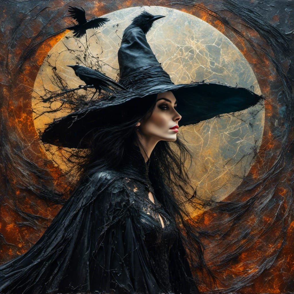 Mysterious Dark Fantasy Witch in Elegant Attire