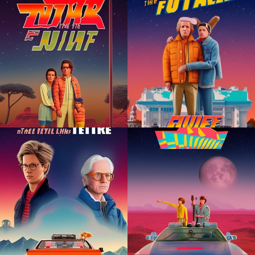 Wes Anderson aesthetics back to the future poster in the moon - AI ...