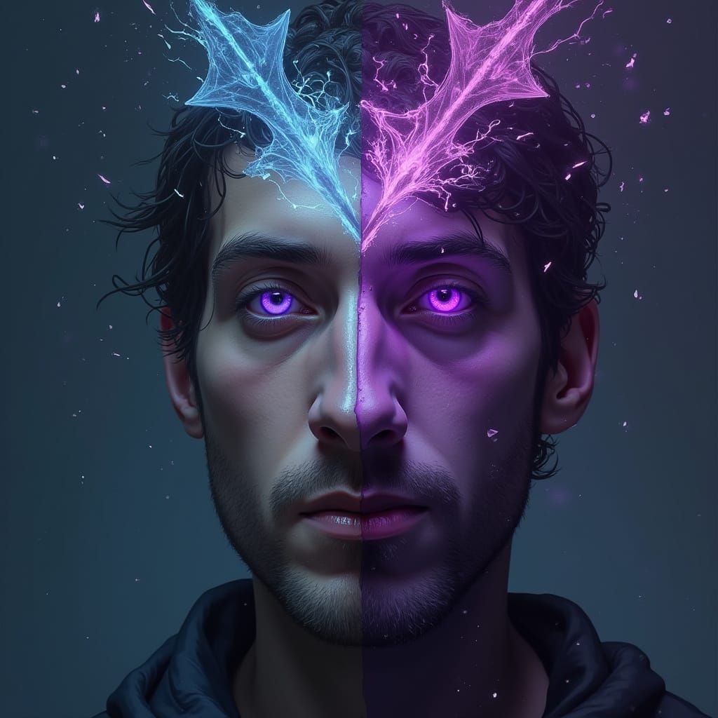 Connected Hands with Purple Aura in Matte Painting Style