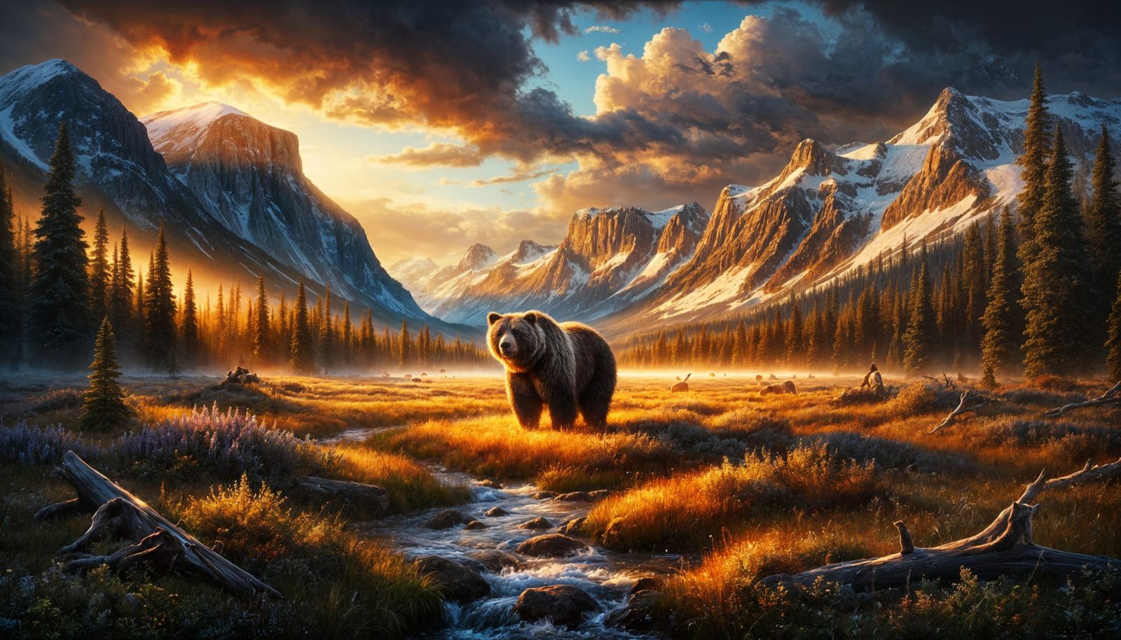 Grizzly bear in a field  by @That cinema teacher