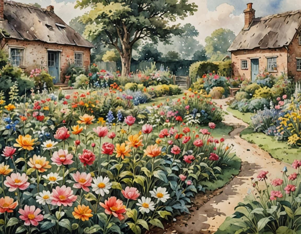 A flower garden in the backyard of a country cottage.  by @Sunil