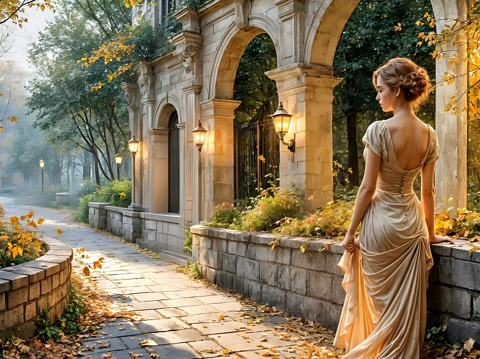 Dreamy Autumn Couple Stroll in Golden Park