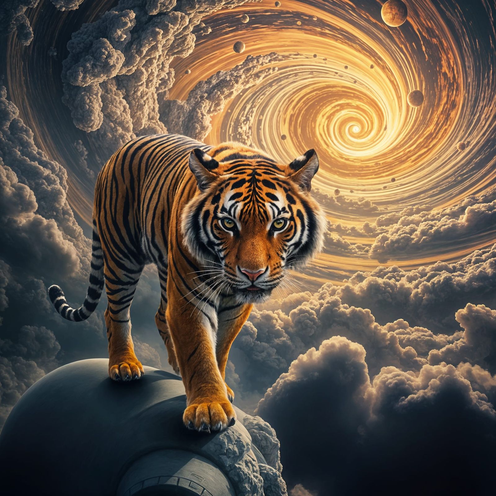 A tiger stepping into infinity  by @Laevos