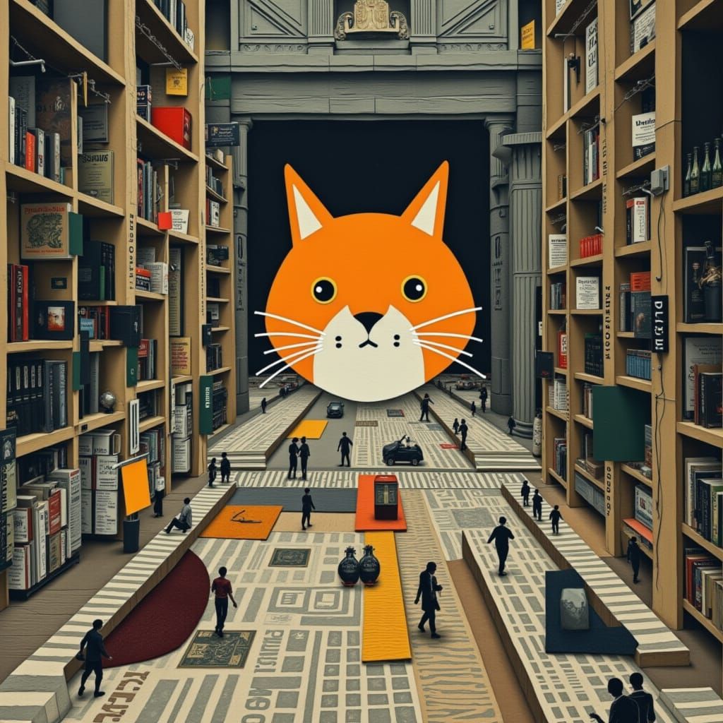 Cat head in library