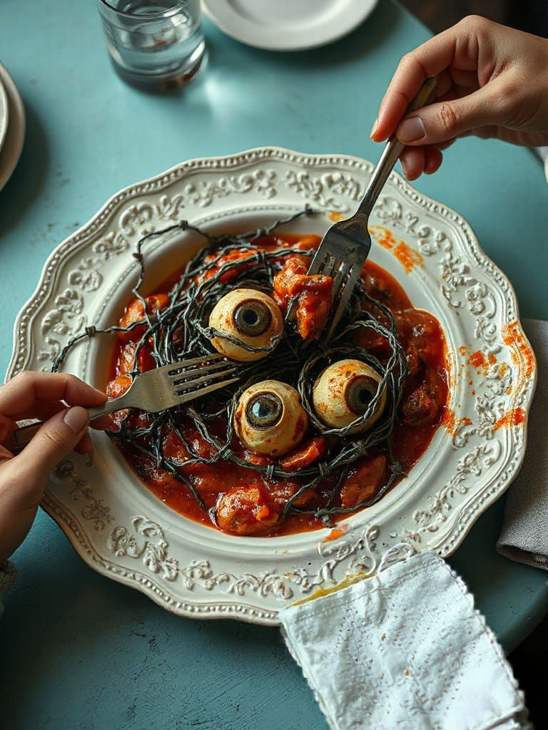 Barbwire Spaghetti with Eyeball Bolognese   by @Ral