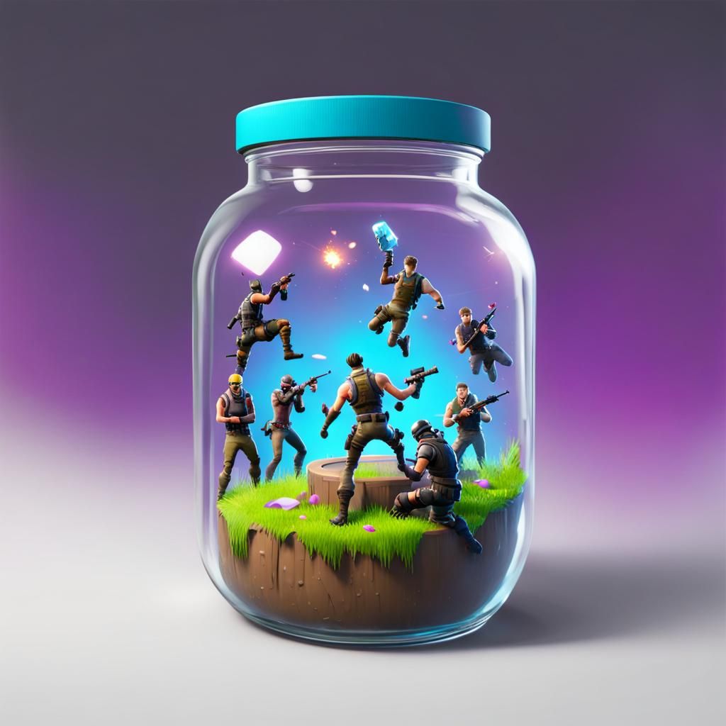 Fortnite battle happening inside of a glass jar AI Generated Artwork