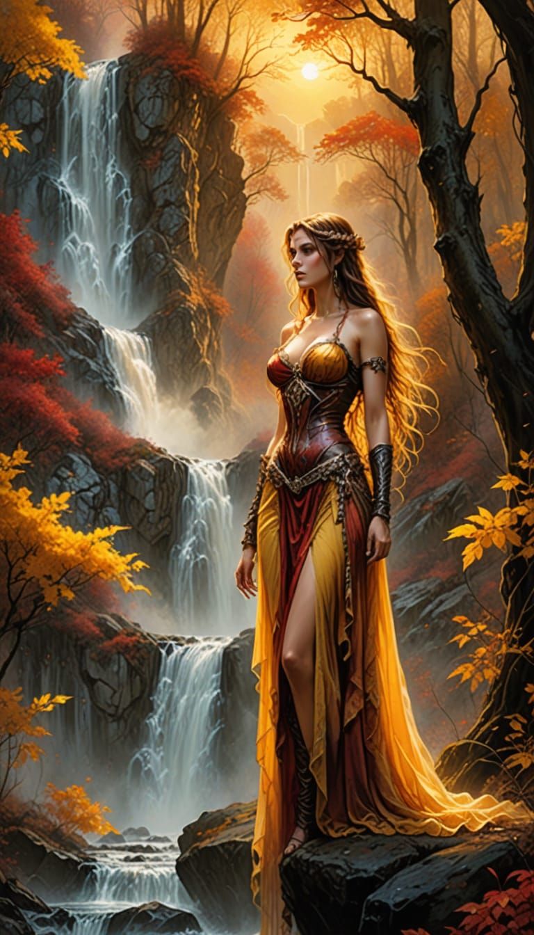 Watching leaves and water fall