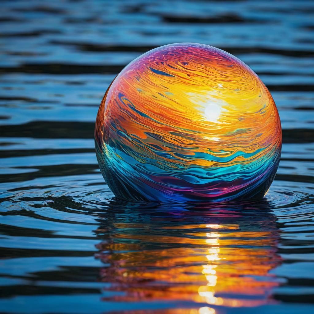 Un orbe lumineux flotte au-dessus d'un lac paisible, projetant ses reflets chatoyants sur la surface ...  by @Abri 