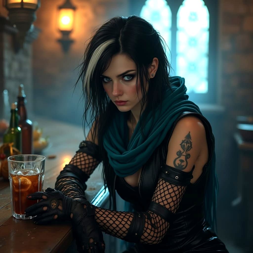 Grim Emo Rogue Sits Alone in a Dark Tavern