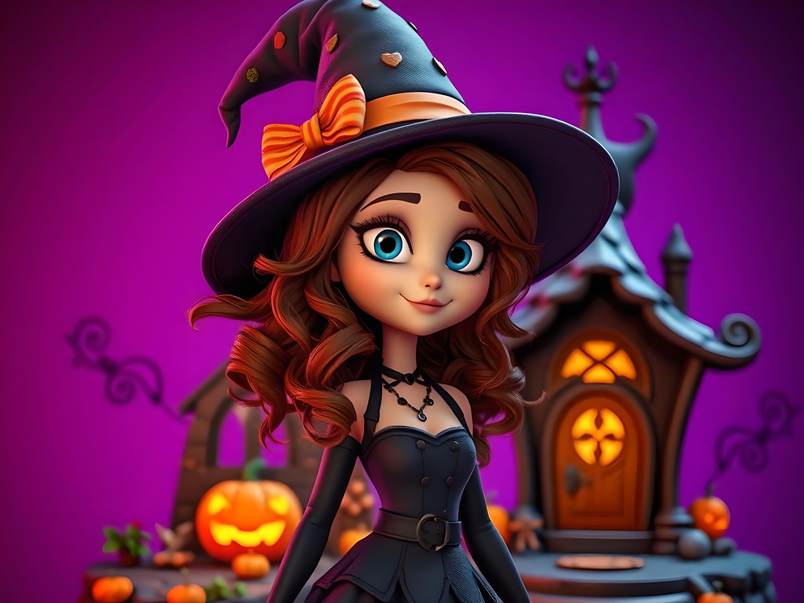 Whimsical Punky Witch in Vibrant Halloween Colors