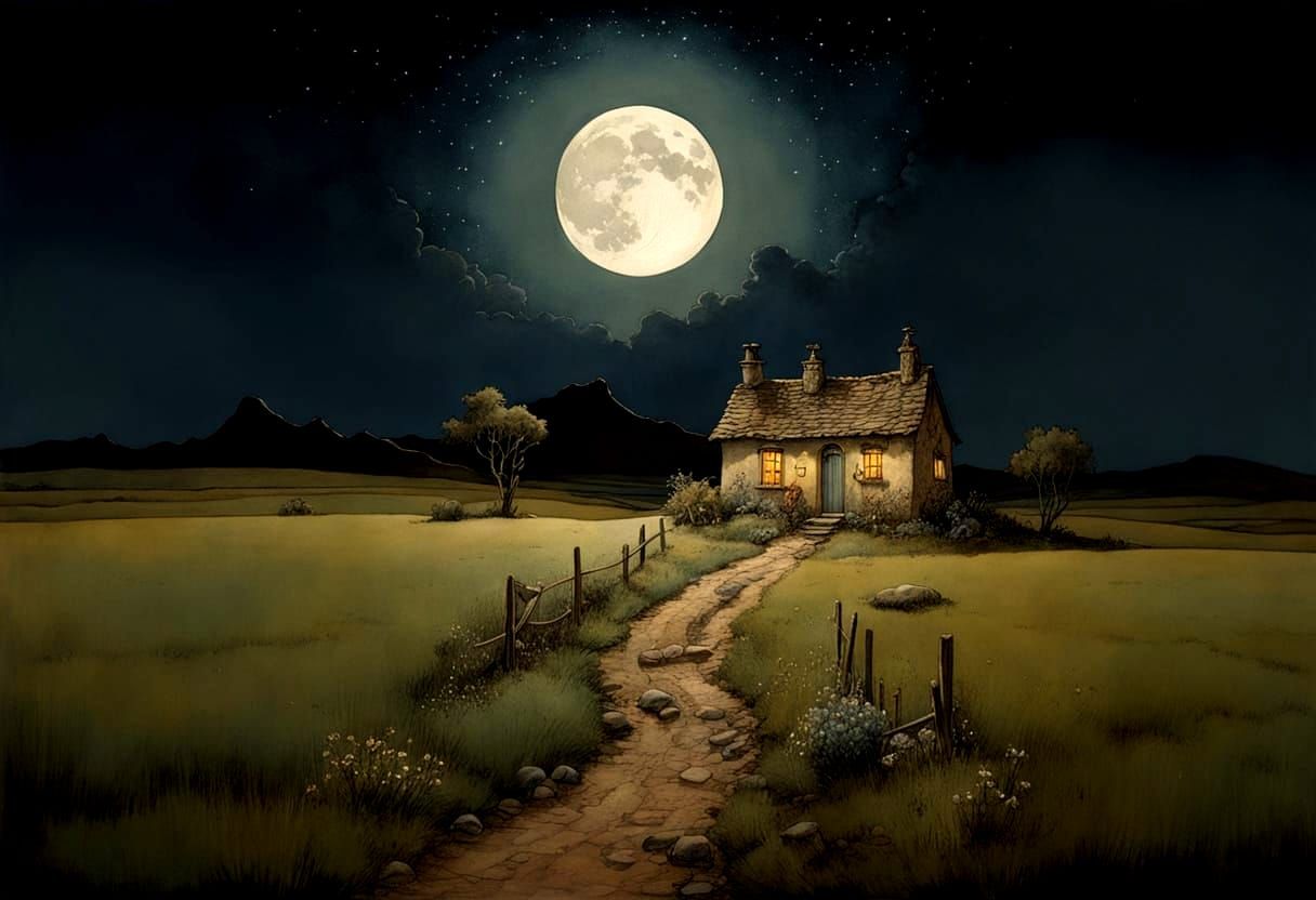 Arizona Night Scene in Storybook Illustration Style