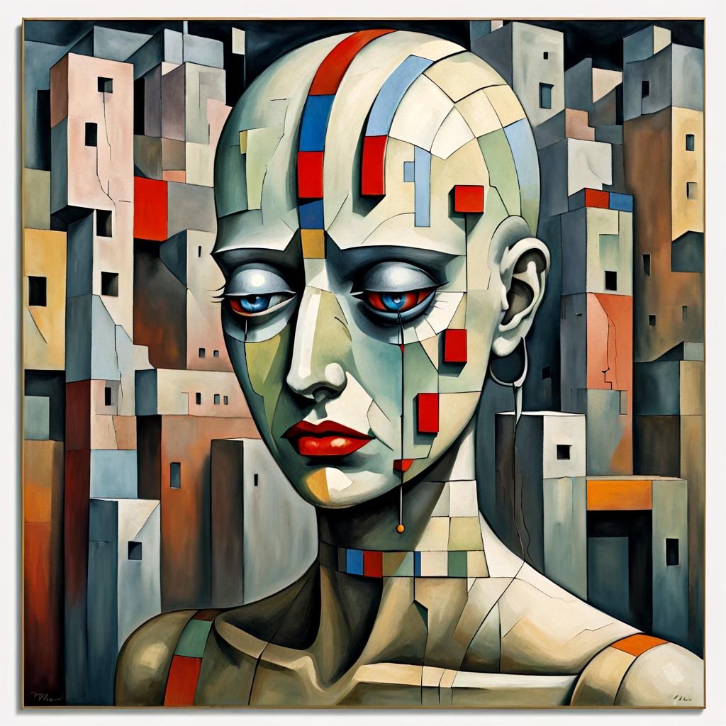 weeping android, Bauhaus cubism  by @xtough 