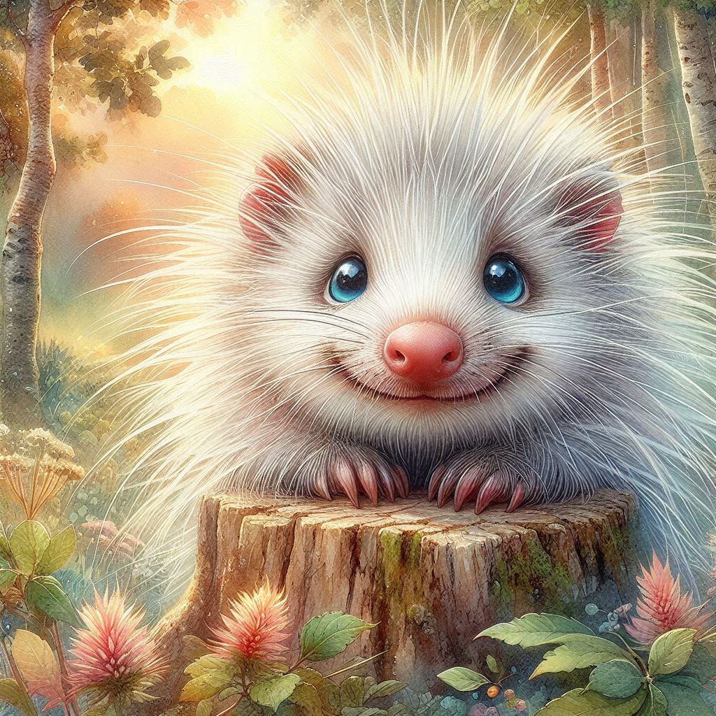 White  Cute Porcupine
