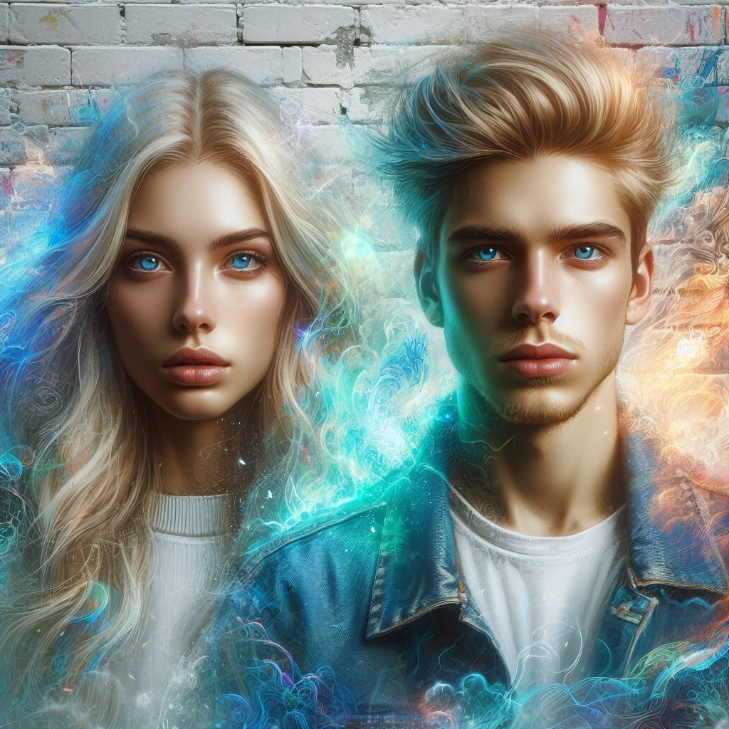 Young modern Couple with flaxen blond hair and blue eyes
