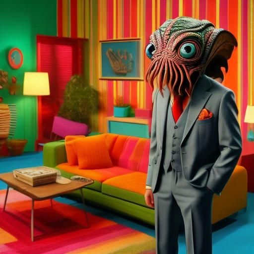 <lora:Groovy Lounge:1.0>  hyperrealistic strange creature  looking like a cute cthulhu.