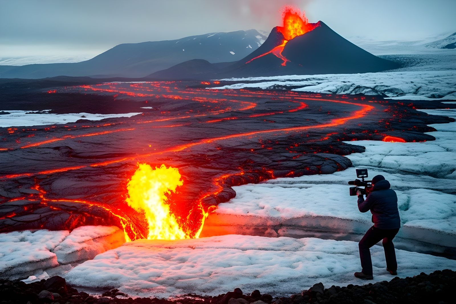 Fire meets ice at Sundhnúksgígar Volcano in Iceland  by @Gary Murakami