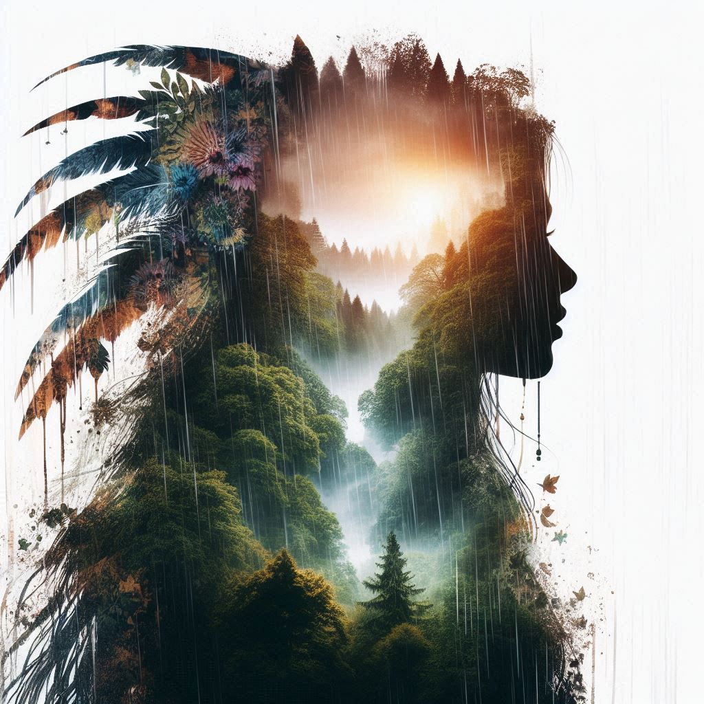 double exposure beautiful fantasy DALL-E 3 portrait landscape..