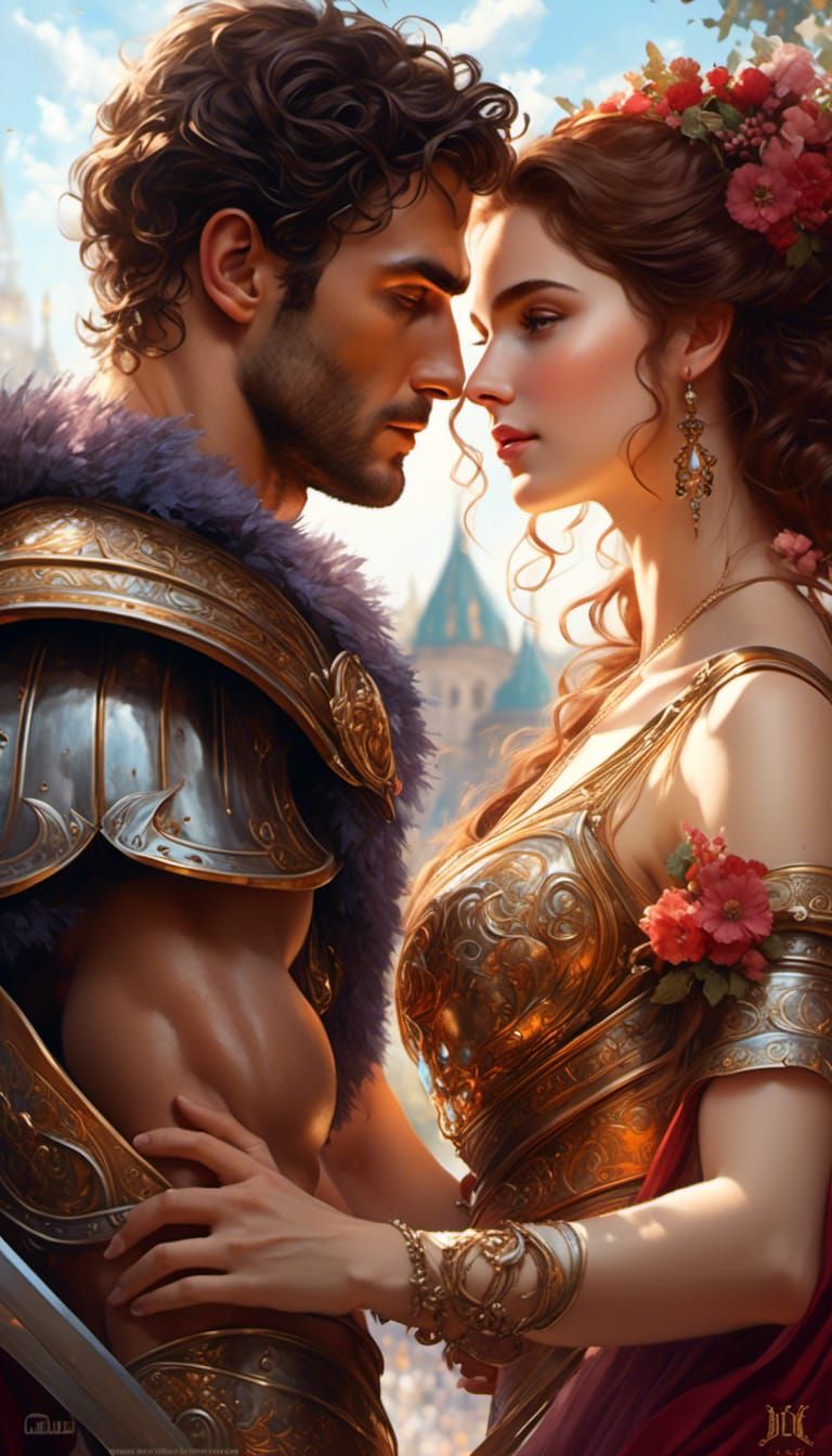 Roman Gladiator's Intimate Moment in Hyperdetailed Concept A...