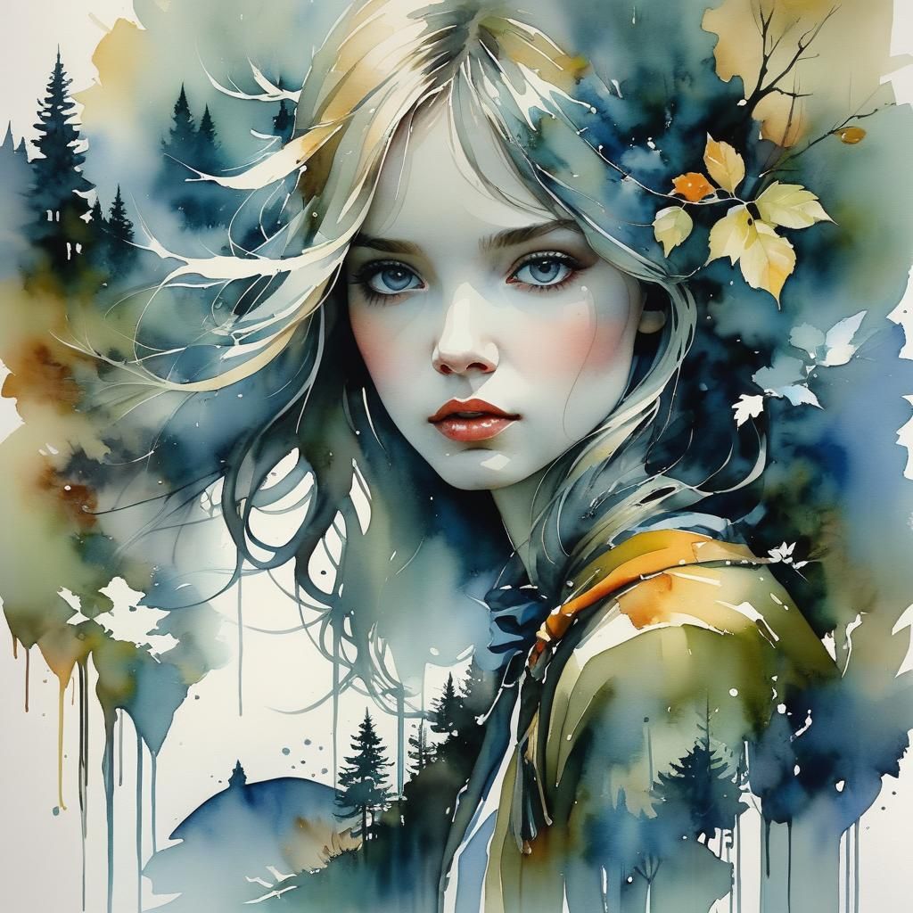 Surreal Watercolor Landscape in Elegant Style