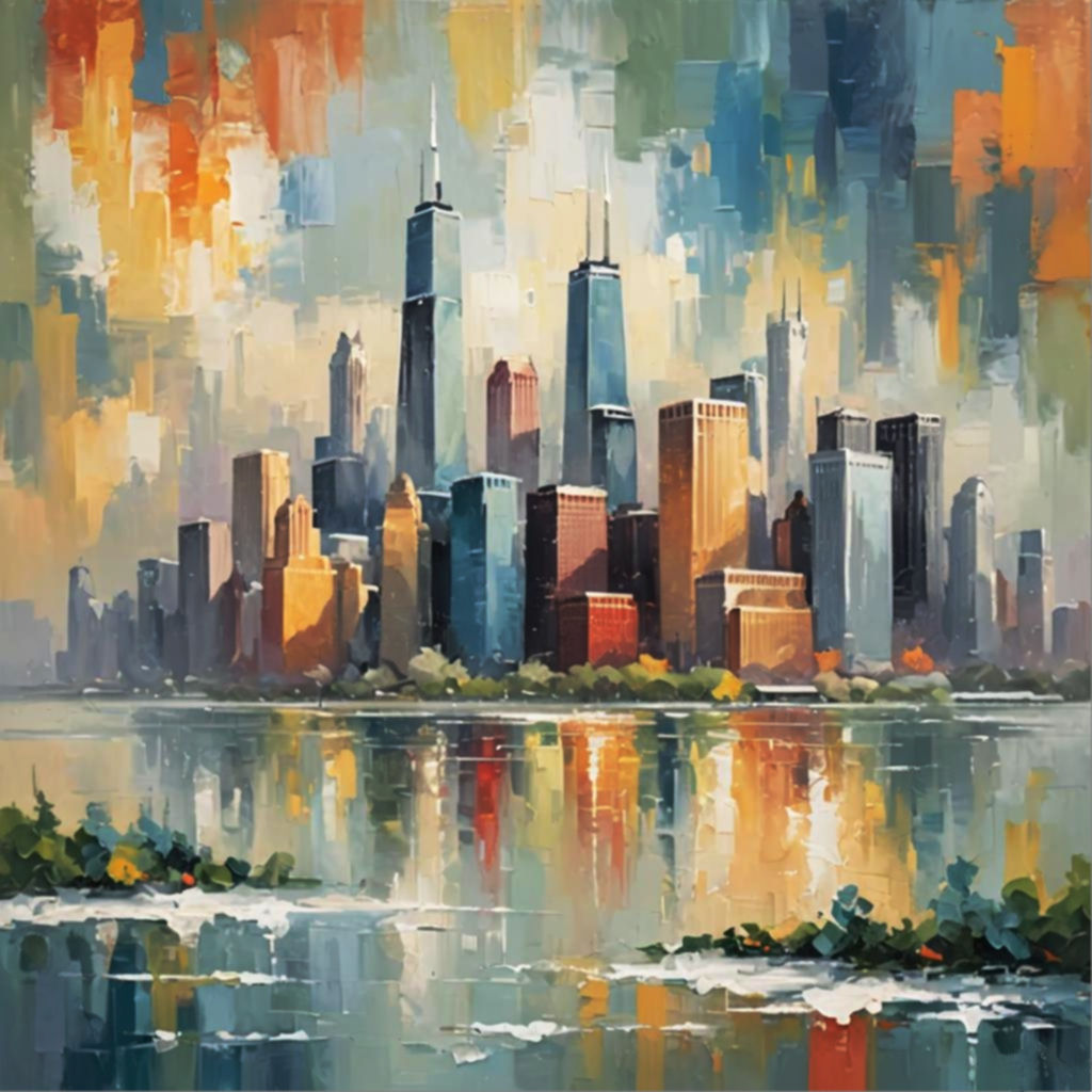 Chicago skyline impasto 2