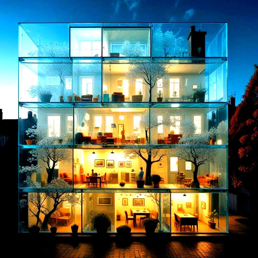 Surreal Glass Houses in Residential Neighborhood