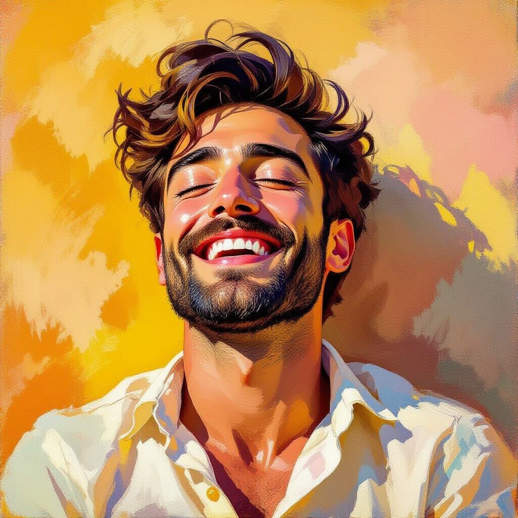 Man in Blissful Sunlight, Expressive Oil Painting