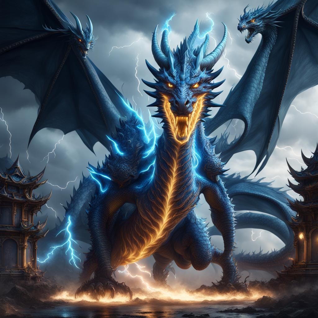 Blue lightning dragon - AI Generated Artwork - NightCafe Creator