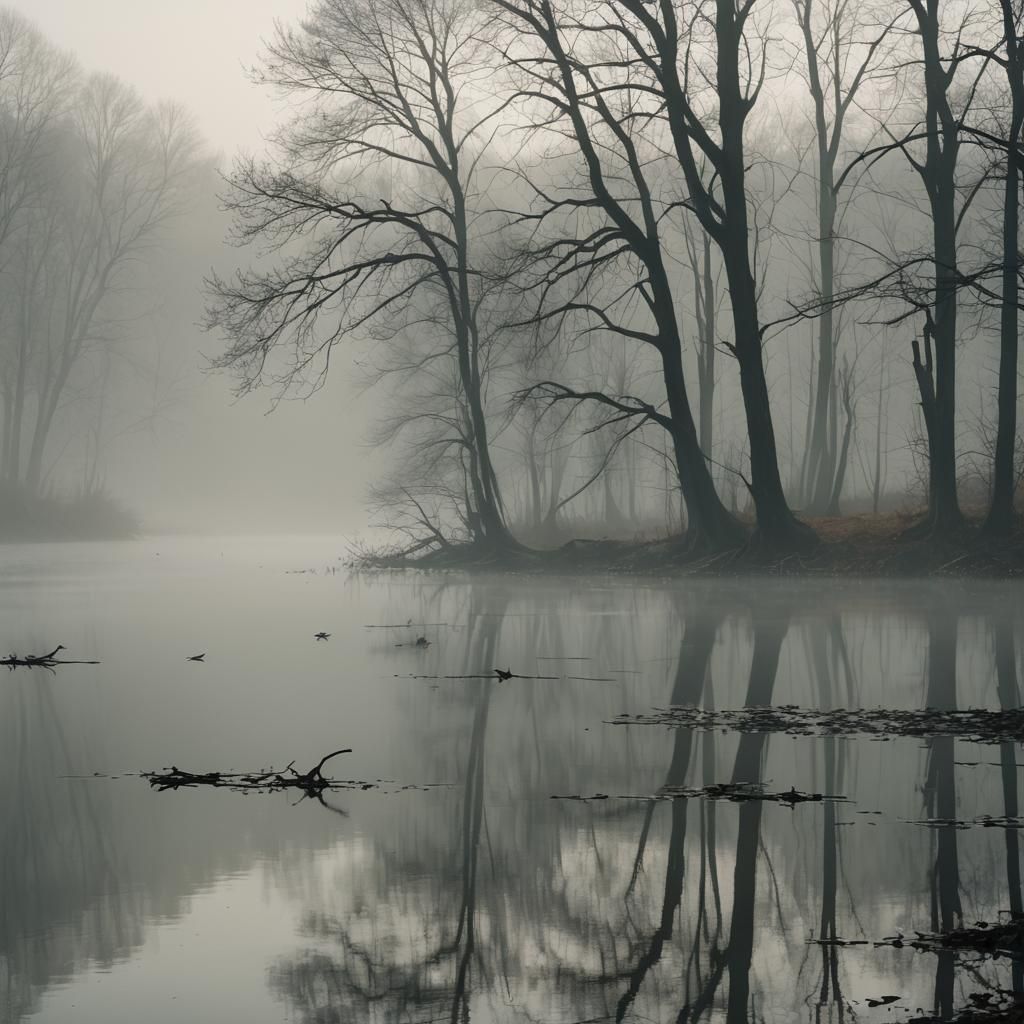 Epic Morning Fog Lake, Cinematic 35mm Film Aesthetic