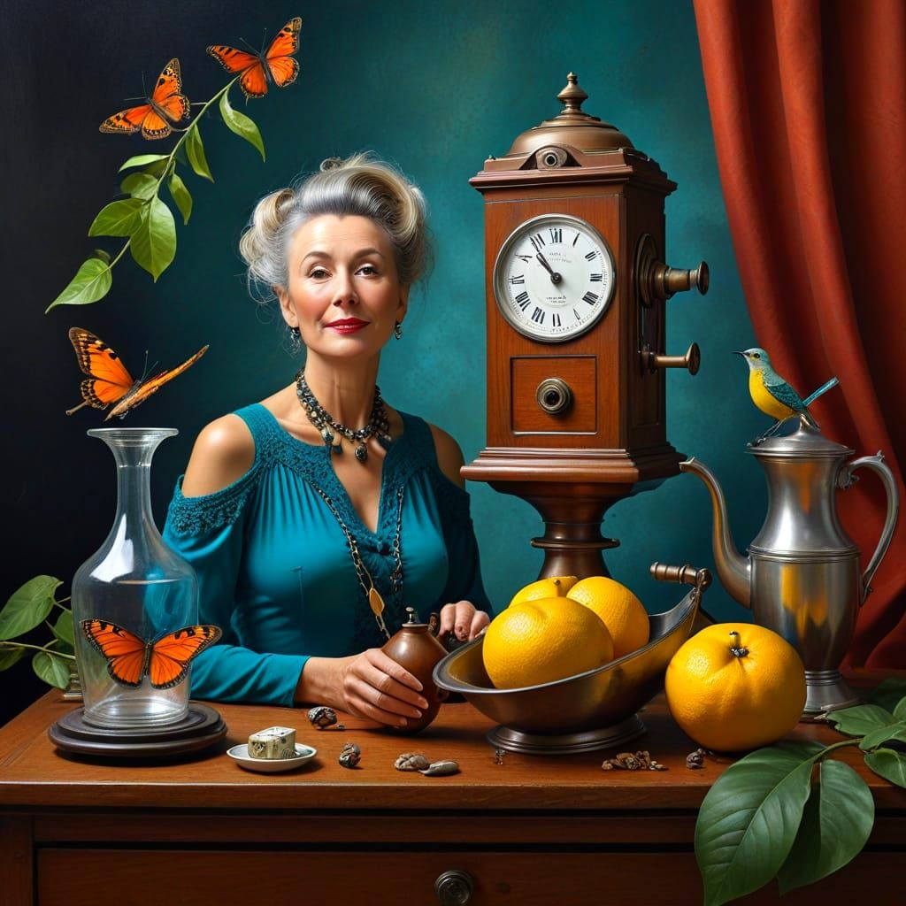 Surrealistic Lady in Vibrant Fantasy Scene