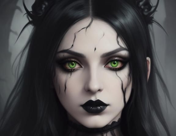 Beautiful Gothic vampire with long black hair and green eyes& black ...