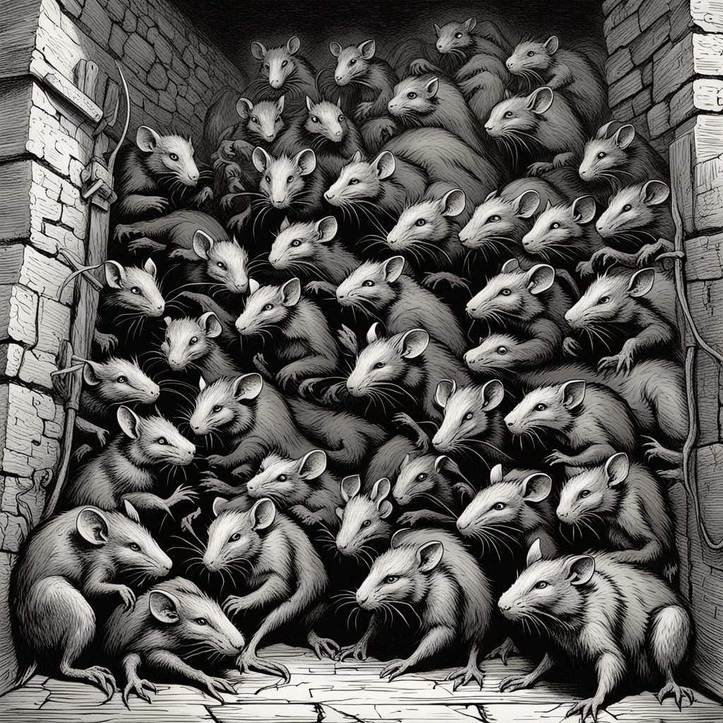 Rats in the wall Lovecraftian horror Gustave Doré Greg Rutkowski AI