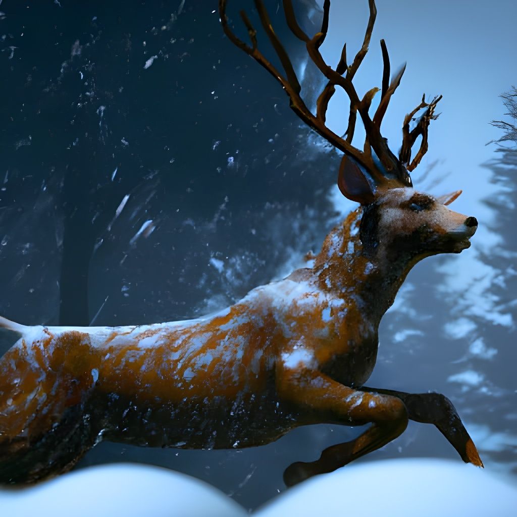 Surreal Stag Charges Through Enchanted Winter Wonderland in....