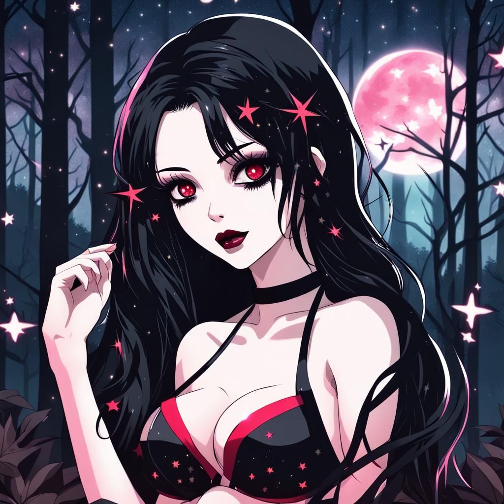 Gothic Goddess with Glowing Pink Eyes
