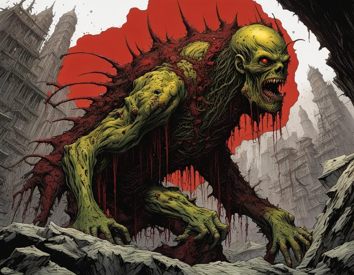 Exquisitely beautiful Richard A. Kirk / Bernie Wrightson / Yasushi Nirasawa Style monster. The pain malingers. Suffering...