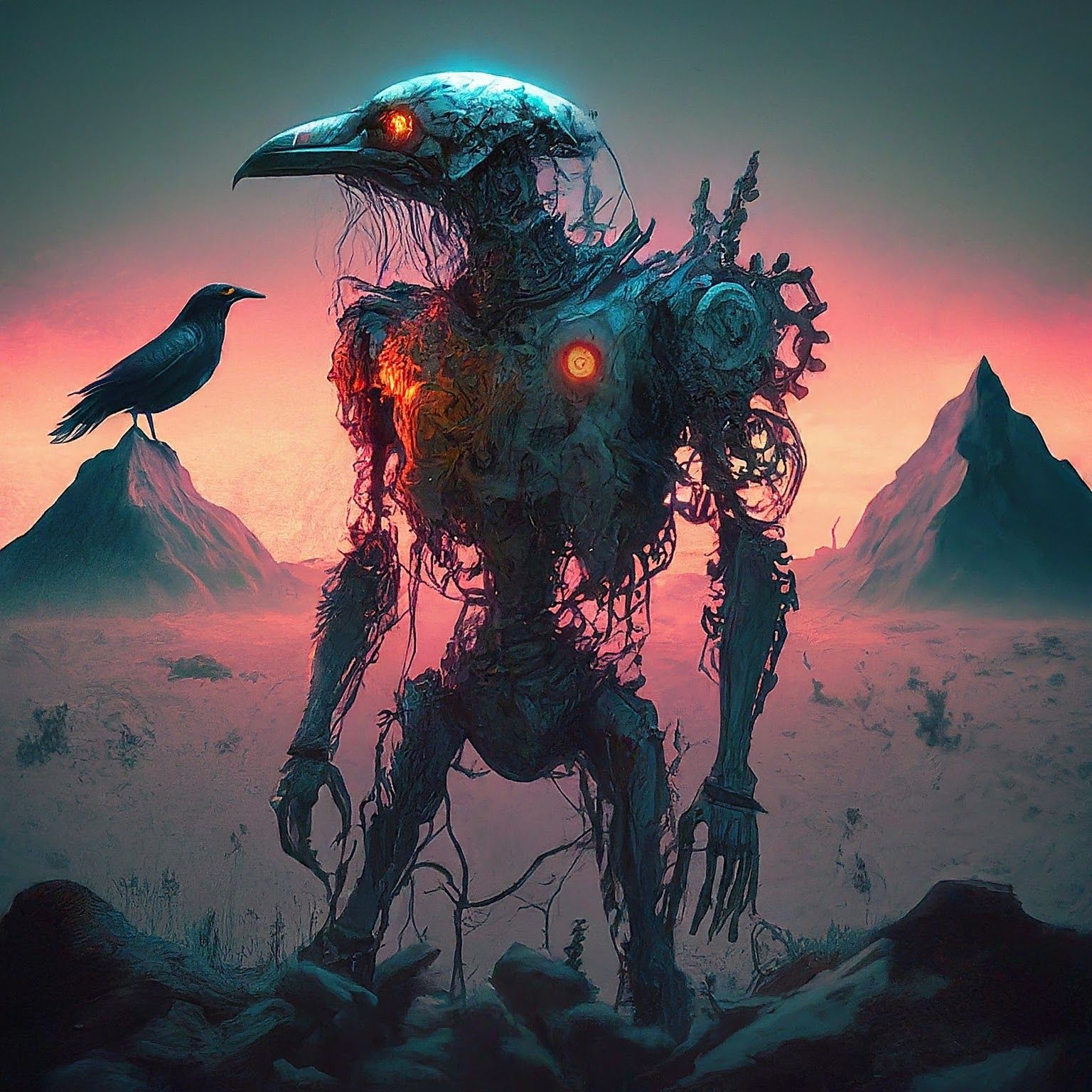 zombie robot and raven